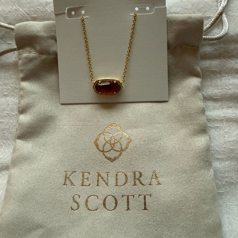 Kendra Scott Gold Necklace with Deep Red Pendant